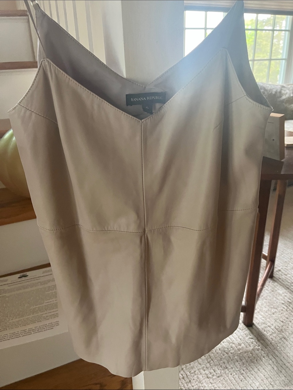 Banana Republic Beige Leather V‑Neck Shell
